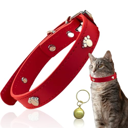 BDEPSTR Collar de gato de cuero, collar de seguridad para gatos con correa elástica, collar de gatito con cascabel, para gatitos cachorros perros gatos
