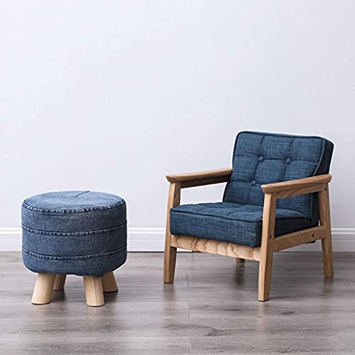 Reposapiés sala de estar de moda y taburete sofá redondo de mezclilla con madera 2