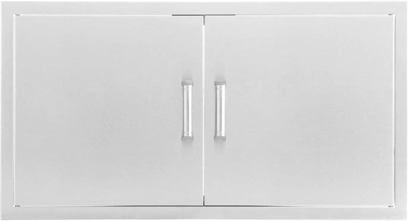 BBQGUYS Signature 40-Inch Stainless Steel Double Access Door for Outdoor Kitchens, 304 Grade Stainless Steel, Flush Mount Design, Logo-Free, Includes Traditional and Contemporary Handles