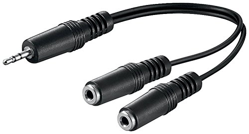 Goobay 50465 Cavo Adattatore Audio a Y da 3.5mm, 1 Connettore a 2 Prese Mono, Nero, 0.2m Lunghezza del Cavo