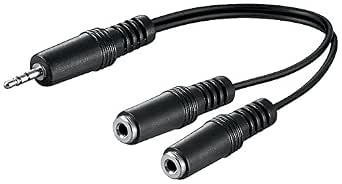 Goobay 50465-GB Адаптер аудио Y кабеля 3,5 мм, 1 x jack 2 x mono socket - 3, 5 мм jack (3-pin, stereo) > 2 x jack 3,5 мм socket (2-pin, mono), черный, длина кабеля 0,20 м
