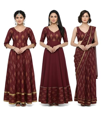 Image of Cotton Pochampally ikat unstitched blouse, Kurthi, long frock fabric material for women (1 meter, 2 meters & 3 meters)