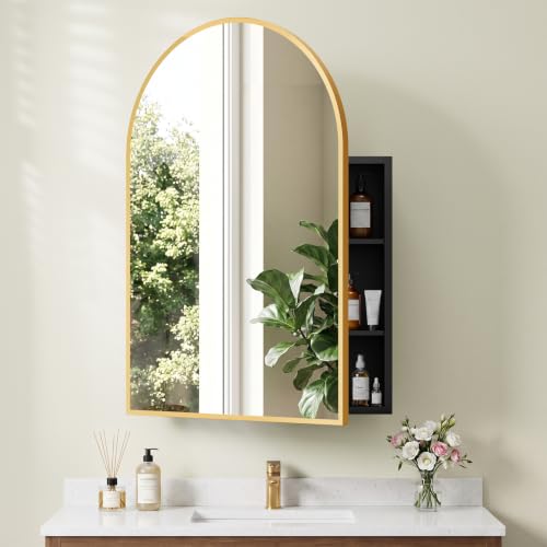 Arched Recessed Medicine Cabinet with Mirror, Bathroom Mirror Storage, Gold by DUANGUOYOU - Used condition - US$211.96