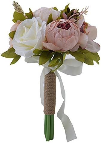 Jackcsale Bridesmaid Wedding Bouquet, Artificial Silk Roses and Peony Vintage Rustic Style Satin Roses Wedding Flower D532
