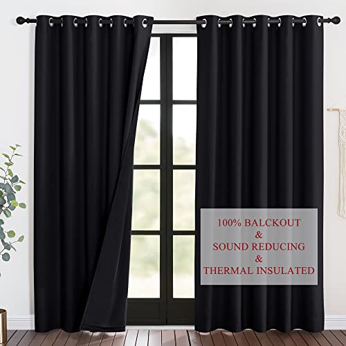 NICETOWN Sound Blocking and Heavy-Duty Space Divider Curtains for Living Room, Lined Insert Noise - Blackout - Thermal Insulation Curtains for Room Di