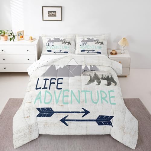 Feelyou Camping Travel Bear Comforter Set Twin Size Boys Girls Bedding