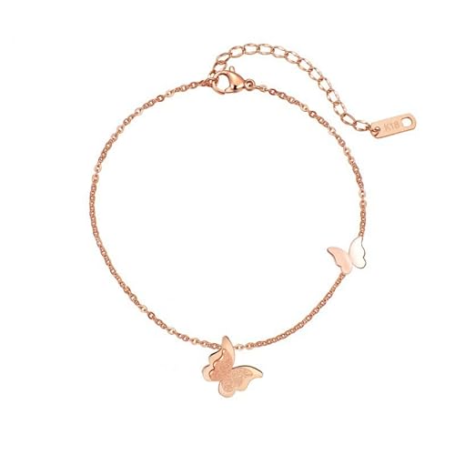 Kahool 18K Gold Plated Ankle Bracelets For Women, No Fading Stainless Steel Women's Anklets, Waterproof Foot Chain Anklet Summer Boho Beach Jewelry Gifts For Women Teen Girls, Rose Gold Butterfly #TOP5