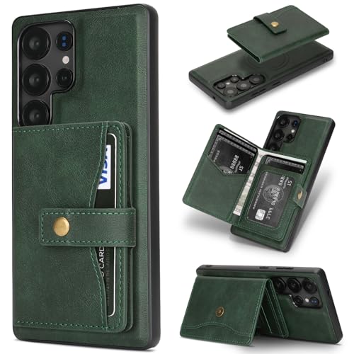 WTRFTJ Case for Samsung S24 Ultra,2-in-1 Magnetic Wallet Phone,4 Card Slots + Cash Pocket,Detachable Card HOL. ﻿Green