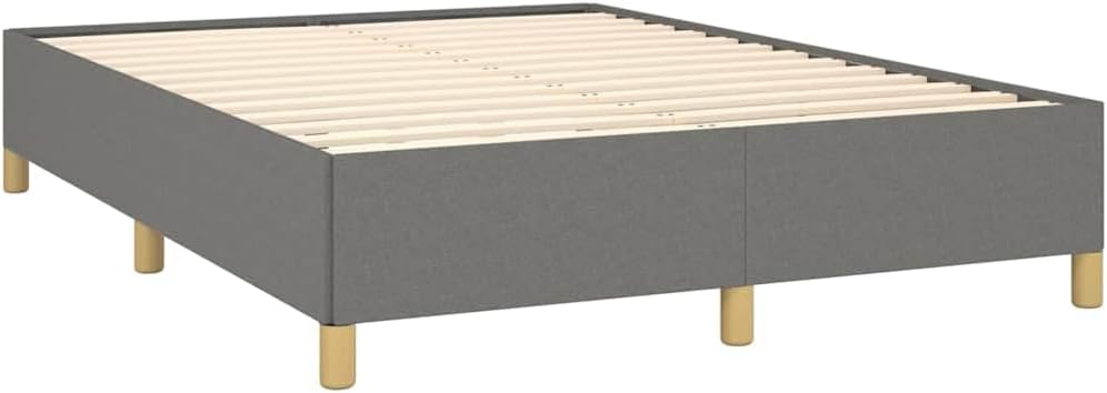Full Size Bed Frame Dark Grey Fabric Polyester, Engineered Wood Platform Foundation with Sturdy Slatted Support, Easy Assembly, Modern Minimalist Bedroom Furniture for Mattress Support