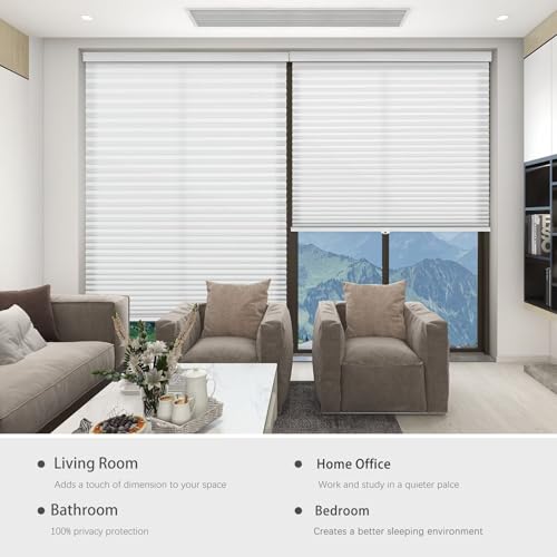 Changshade Cordless Cellular Shades, Light Filtering Honeycomb Blinds for Indoor Windows Bedroom, Pull Down Pleated Accordion Blind Easy Install, Shade Size 40" Wx72 H, White by Changshade - Image 5