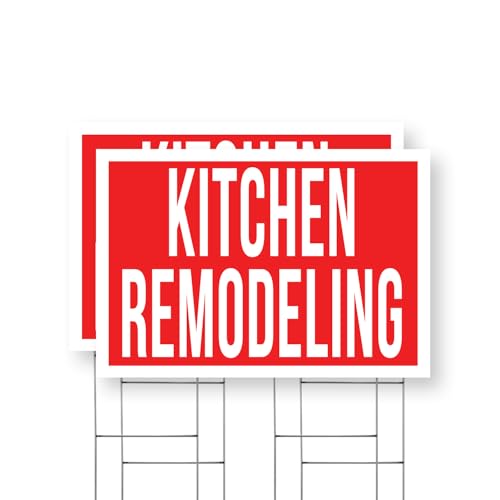 Kitchen Remodeling Yard Sign 2 Pack of 24 Inch x 36 Inch Single Sided Weatherproof Heavy-Duty Plastic with Stake | Home Improvement Services, Custom Designs, Reliable Contractors | Made in USA
