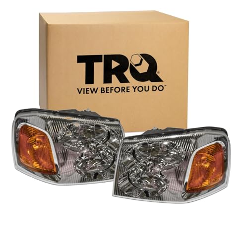 Image of TRQ Driver and Passenger Side Headlight Assembly Set Chrome Housing Compatible with 2002-2009 GMC Envoy 2002-2006 GMC Envoy XL 2004-2005 GMC Envoy XUV