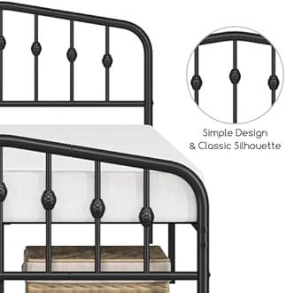 Yaheetech 4ft6 Double Bed Frames Slatted Metal Bed with Crown-inspired Design Headboard/Spacious Under-bed Storage Black