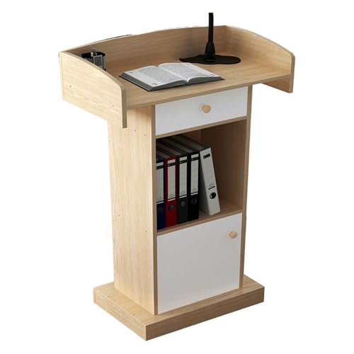 Wooden Lectern Podium Stand with Drawer for Conference Auditorium Church Floor Standing Reception Desk Speaking Podium