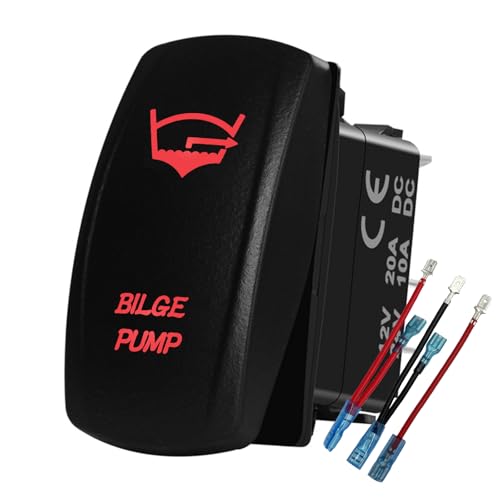 Image of 12V 24V RED Led Bilge Pump Rocker Switch with Wires 5 PIN Waterproof ON-Off Pump Switches for Car Boat RV Caravan Marine Yacht Ship Pontoon IP 66