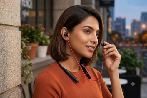 Image of Wireless Bluetooth Neckband Earphones with Mic | Magnetic Earbuds | Deep Bass Stereo Sound | Fast Pairing | Sweat Resistant | Lightweight Neckband Headset | Compatible with Android & iOS
