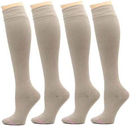 Dr. Motion 4 Pairs Therapeutic Graduated Compression Women's Knee-hi Socks (Solid All Beige)