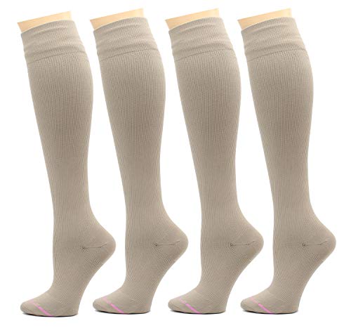 Dr. Motion 4 Pairs Therapeutic Graduated Compression Women's Knee-Hi Socks (Solid All Beige) #TOP2