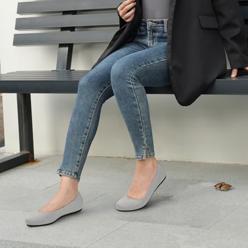 ATHMILE Women's Ballet Flat Shoes Round Toe Slip on Women Flats Knit Flat Shoes for Women for Dressy Casual Office Work Wedding Comfort Soft Gray Size 9 — view 2