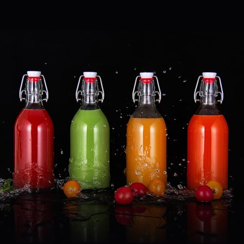 YEBODA 16oz Swing Top Bottles -Glass Beer Bottle with Airtight Rubber Seal Flip Caps for Home Brewing Kombucha,Beverages,Oil,Vinegar,Water,Soda,Kefir (6 Pack) (16 Oz- Set 6 (New))