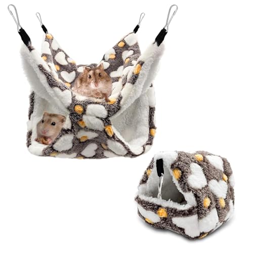 Wekuw 2 Paquetes Hamaca PequeñA para Mascotas Hamaca HáMster Hamaca Roedores Accesorios De Jaula De Rata De Entresuelo De Doble Capa, Hamaca Doble, Suministros para Mascotas（MarróN）