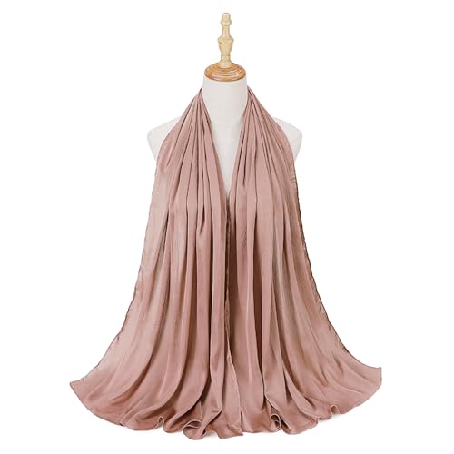 PeacePray Luxury Silky Satin Hijab for Women, Shimmer Crinkle Muslim Head Scarf, Graceful Feminine Charm, Pink Brown