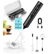 Soenglyun Rechargeable Milk Frother with Box, Handheld 3-Speed Coffee Frother with 3 Whisk, Elect...