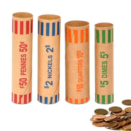 IKOPFLN 4 Stück Münzhülsen,Münzpapier in Tubenform, münzhüllen,münzrollen münzrollenpapier geld organizer geldrollen hülsen