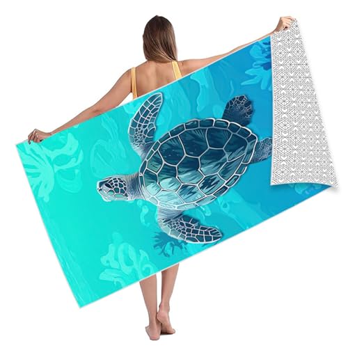 Turtle Mikrofaser Strandtuch, 180*100CM Microfaser Badetuch Groß, Sandfreie Schnell Trocknend Badehandtuch Groß, Strandhandtuch, Leichte Strandtücher, Strandlaken für Reise, Strand, Camping, Sauna