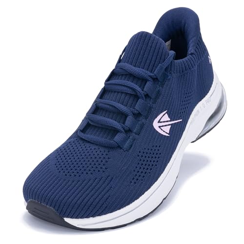Autper Wide Toe Box Sneakers Women Slip-On Comfortable Walking Shoes with Arch Support Plantar Fasciitis Tennis Running Gym Athletic Shoes NavyBlue US8