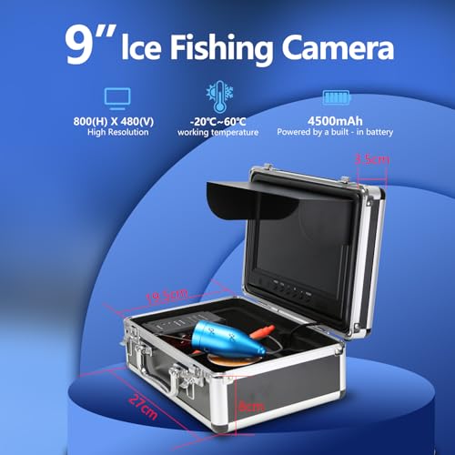 Image of Underwater Fishing Camera, 9 inch HD Portable Fish Finder with 1000TVL Camera, IR Night Vision, IP68 Waterproof, 50ft Cable for Lake Boat Sea Ice Fishing