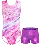Domusgo Girls Gymnastics Leotards Set One Piece Sleeveless Tumbling Outfits with Matching Shorts ...
