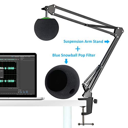 Mic Stand With Foam Windscreen For Blue Snowball, Suspension Boom Scissor Arm Stand With Pop Filter Cover For Microphones Ice Usb Mic By Sunmon #TOP1