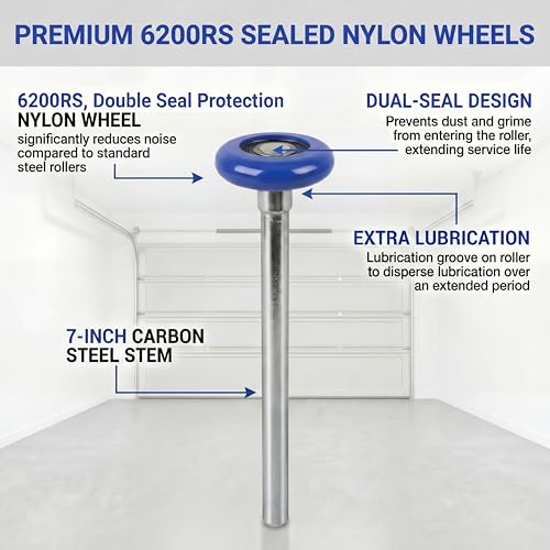 10 Pack 7" Stem Blue 2" Sealed Nylon Commercial Garage Door Roller, Ultra Quiet Long-Lasting Durable High Load, Use 6200 Double Seals Precision Bearings for Home&Commercial by Mindoub - Image 5