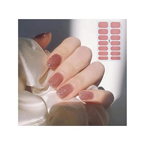 112 Pieces Thin Semi-Cured Gel Nail Strips Solid Full Nail Polish Sticker With Nail File Onion Powder Gel Film Self Adhesive Frosted Nails Art Decals Design Women Girls Diy Craft Decoration Tips（8 Sheets） #TOP2