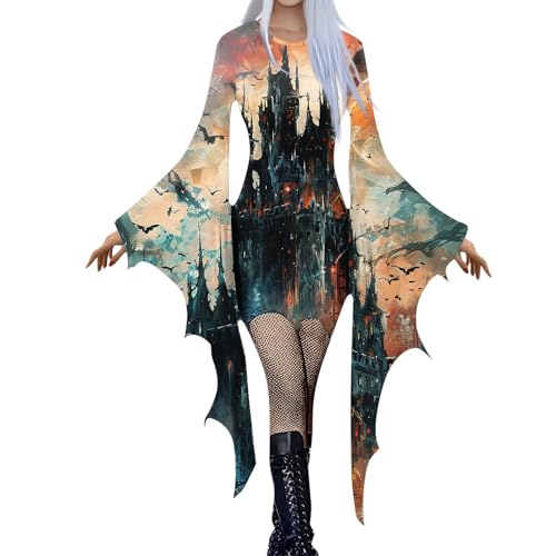 Image of Women Gothic Black Dress Bat Wing Sleeve Witch Costume Vintage Victorian