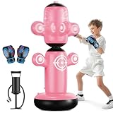 QPAU Saco de boxeo giratorio de 360 ° para niños, sacos de boxeo para niños más grandes de 64 pulgadas con guantes, bomba de mano y 6 objetivos, juguete de boxeo inflable, regalos de karate para niños