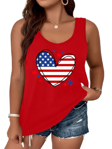 Image of Ithalt Plus Size 4th of July Tops for Women American Flag Tank Tops USA Patriotic Shirts Red White and Blue Sleeveless