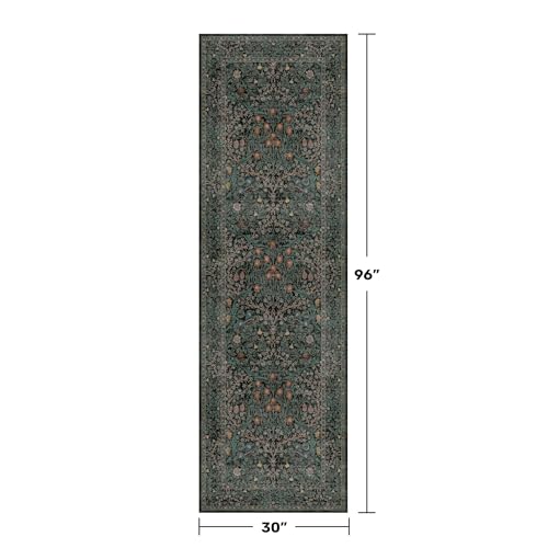 8ft Long Runners for Hallways Non Slip, 2'6" x 8' Floor Runner for Kitchen, Entryway Indoor, Washable Rubber Backing Stain Resistant - Vintage Floral Dark Green & Black Wide Décor by Hazo Haus - Used condition - Image 2