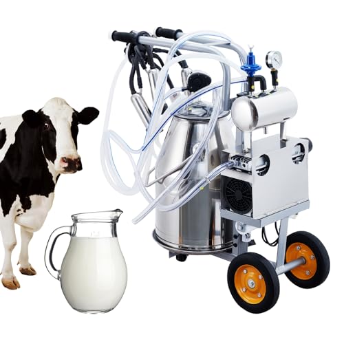 6.6Gal / 25L Cow Milking Machine, 550W Powerful Vacuum Pulsation Electric Milker, Portable Milker with Food-Grade Silicone Cups and 304 Stainless Steel Milk Buckets