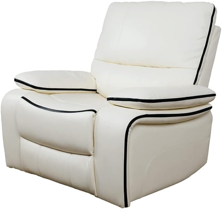 Recliner Sofa Set, Breathing Leather Living Room Furniture, Creamy White Reclining Leather Couch with USB Ports/Cup Holders/Storage Console (Creamy White-Manual Recliner, Chair)