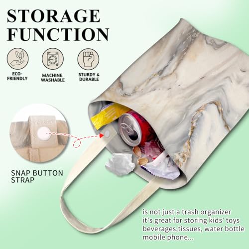 Image of Car Trash Can, Cute Car Trash Bag, Hanging Car Organizer and Storage Bag, Trash Bin for Car Accessories, Vehicle, Travelling, Camping Luxury White Marble