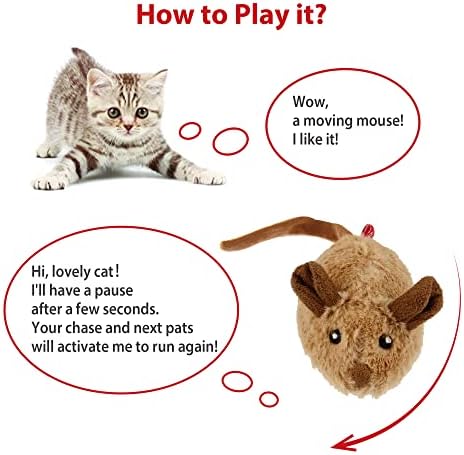 GiGwi Moving Cat Toy Mouse, Interactive Cat Toys Mice Electronic with Furry Tail, Automatic Squeaky Cat Toys for Kitten Indoor/Outdoor Exercise (Brown-Ear)
