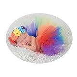 Vemonllas Fashion Newborn Girl Outfits Baby Photography Props Rainbow Tutu Skirts Flower Headdress (Rainbow)