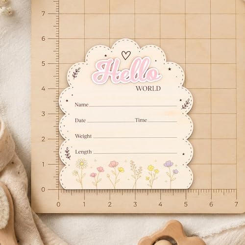 Baby Announcement Sign, Hello World Newborn Plaque, Wooden Birth Reveal Prop, Hospital Photography Decor, Nursery Room Decor (D19) — 사진 6