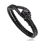 Fusamk Punk Rock Alloy Skull Leather Cuff Bracelet(Black)