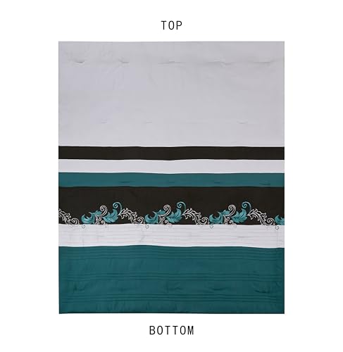 Chezmoi Collection Napa 7-Piece Luxury Leaves Scroll Embroidery Bedding Comforter Set (King, Teal/Black/Gray)