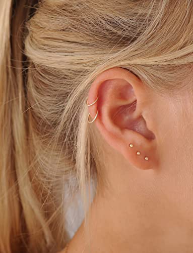 Dainty 6 Pairs Earrings Sets For Multiple Piercing, Lightweight 14K Gold Plated Small Huggie Hoop Earrings, Flat Back Tiny Ball Stud Earrings For Cartilage, Helix, Lobe, Hypoallergenic (14K Gold Plated- Huggie Hoops And Ball Studs) #TOP4