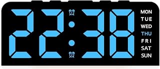 Reloj de pared digital con luz atmosférica que cambia de color y pantalla de temperatura (azul)