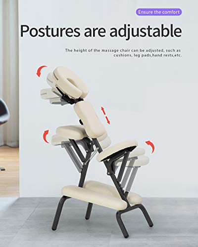 Paylesshere Massage Chair Portable Tattoo Chair Folding Height Adjustable 2 Inch Thick Sponge Light Weight Therapy Chairs Carring Bag Face Cradle Travel Spa Chairs,Cream #TOP5